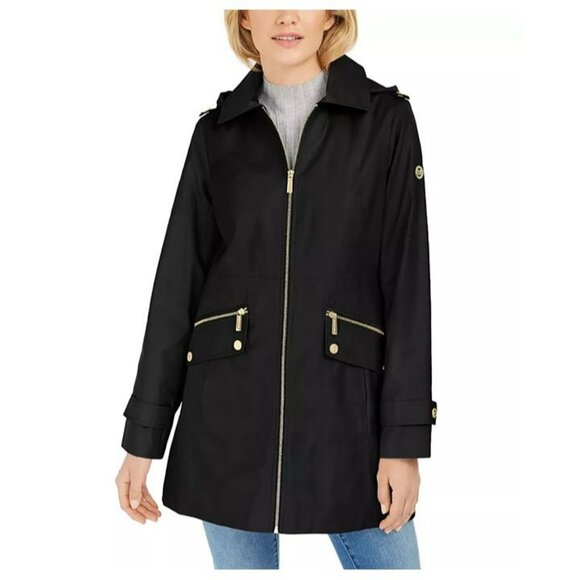 Michael Kors Black Hooded Water-Resistant Raincoat Size Petite-XL (MSRP $320) - Picture 1 of 8